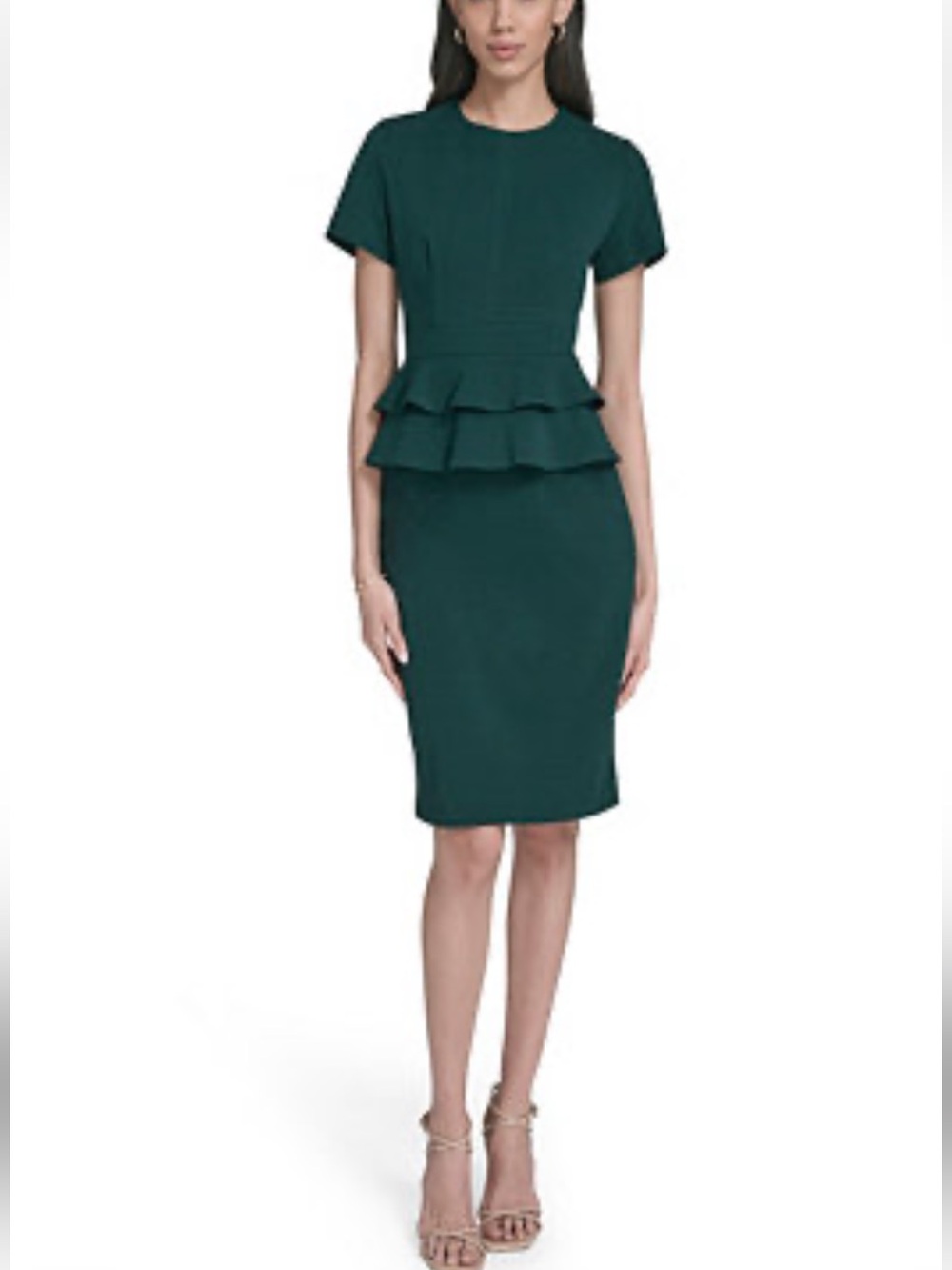 Calvin Klein Tiered Peplum Sheath Dress in Deep Teal